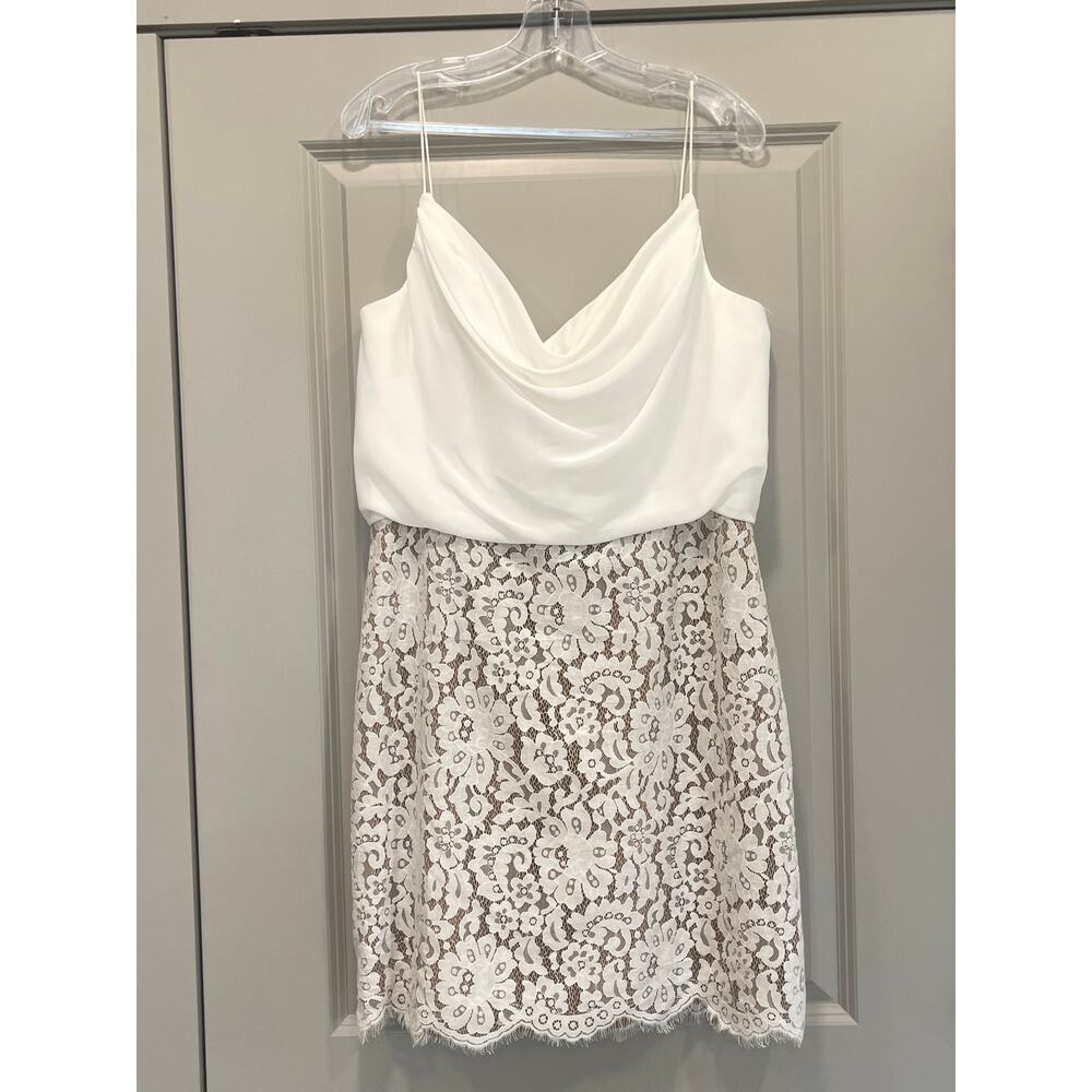 CHRISTINA WU Ivory Lace Bodice Chiffon Cocktail Mini Dress Women's Size 14